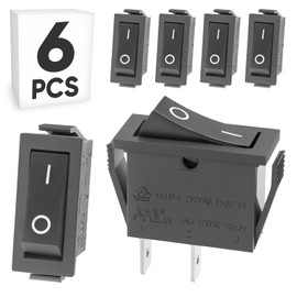 6PCS UL Listed Rocker Toggle Switch, ON/Off SPST 2Pin Heavy Duty 20A Boat Switches for Home Auto Car Marine Boat, RK1-11, Black