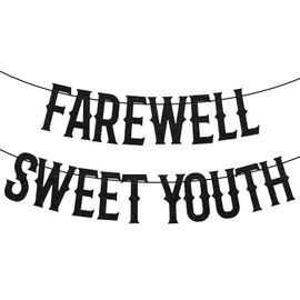 Banner Farewell Sweet Youth, Funny Funeral for My Youth Birthday Decorations Letter Banner Bunting Sign for 20th 30th 40th Birthday Party Decoration Supplies (Black)