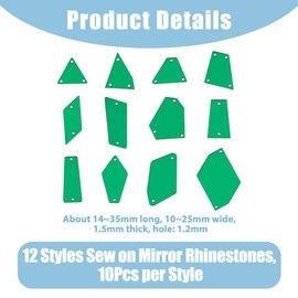 DICOSMETIC 120Pcs 12 Shapes Green Acrylic Mirror Rhinestones with Holes for Costume Dresses Cloth Garments Accessories