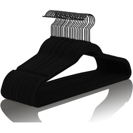 MIZGI Premium Velvet Hangers (60 Pack) Heavy Duty - Non Slip Felt Hangers- Velvet Suit Hangers Black - Black Coated Hooks,Space Saving Clothes Hangers