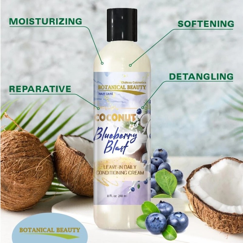 Acondicionador sin enjuague Coconut Blueberry Blast para suavizar el cabello,