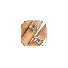 Gold Chunky Star Ring Set for Women Men,Punk Retro Adjustable Pentagram Ring Pack,Geometric Hollow Star Stackable Open Knuckle Ring Jewelry Gift (Silver)