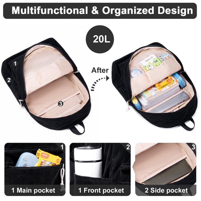 Mochila escolar para adolescentes, grande, de pana, ligera, para niñas,