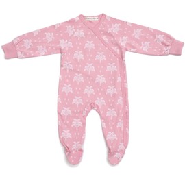 Organic Cotton Crossover Baby Sleepsuit with Feet - Blush Pink Palms and Pineapples, 12-24 MTHS