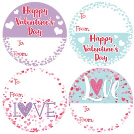 Valentine's Day Tag Stickers - Pink, Teal, Purple Love Theme - 40 Labels