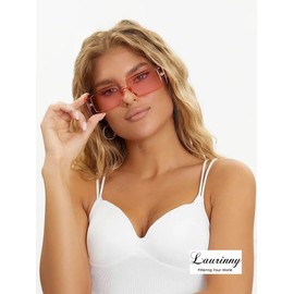 Laurinny Rectangle Sunglasses for Women 90s Vintage Fashion Narrow Square Frame Cute Sunglasses Pink Tinted Sunnies