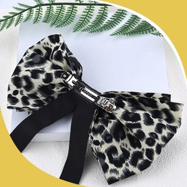 Leopard Print Hair Clip for Girl Silky Satin Hair Bows Hairpin Hairclip for Women Long Trendy Ribbon Bow Clips Barrette for Ponytail Hair Accessories Ornaments