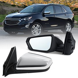 Paderson Left Driver Side Mirror Assembly Fits 2018 2019 2020 2021 2022 2023 2024 Chevy Equinox with Power Glass Heated Manual Folding Non blind Spot Match Chrome Replace 84225382(5Pins)