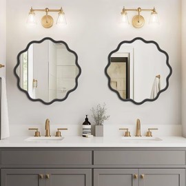 PROHOMEWARE Black Round Mirror 20 Inch Wavy Bathroom Vanity Mirror Gold Frame Modern Wall Mirror Decorative Wall-Mounte Anti-Rust, Tempered Glass