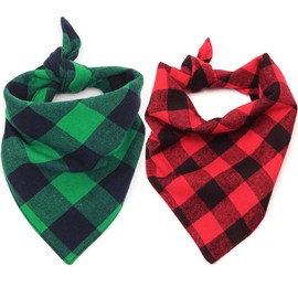 Malier 2 Pack Dog Bandana Christmas Classic Plaid Pet Bandana Scarf Triangle Bibs Kerchief Set Pet Costume Accessories Decoration for Small Medium Large Dogs Cats Pets