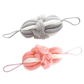 KFSCIP Loofah Sponge, 2 Pack Stretchable Body Scrubber, Extra Large Bath Sponge for Women and Men, Soft PE Material, Pink and Grey, 43 cm Long