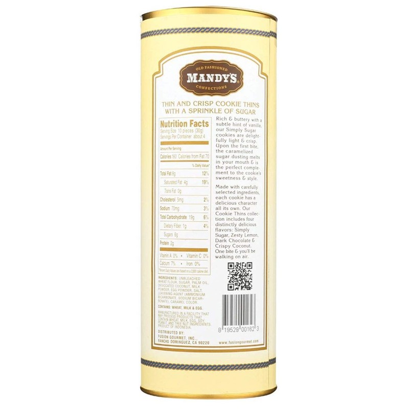 Mandy's - Simply Sugar Cookie Thins - 4.6 Ounce. Canister