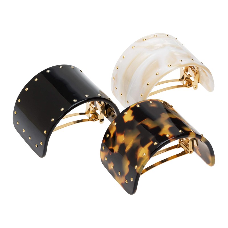 France Luxe Studded Ponytail Barrette, Black