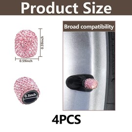 Ziciner 4 PCS Handmade Rhinestone Car Tire Valve Stem Cap, Sparkling Crystal Stem Air Cap Cover, Attractive Dustproof Bling Wheel Tire Valve, Universal for Cars Motorcycles Bikes (Pink)