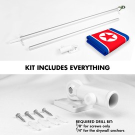 G128 Combo Pack: 6 Ft Aluminum Spinning Flagpole (Silver) & North Korea North Korean | 3x5 Ft | LiteWeave Pro Series Printed 150D Polyester | Pole with Flag Included