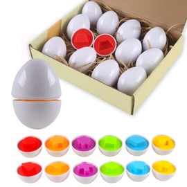 Rshuhx Egg Toy Children Montessori Toy from 1 Year Matching Egg Set Colour & Shape Detection Toy for Toddlers Sensory Toy Ideal for Children's Day/Birthday Party 12 Pieces