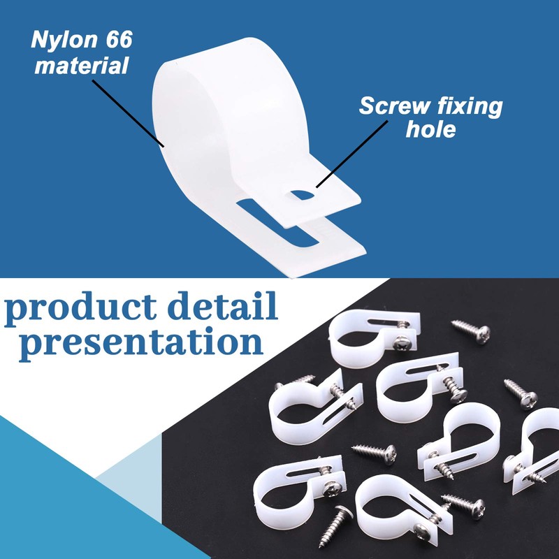 GLARKS 120Pcs 3/4 Inches White Nylon R-Type Cable Clip Wire