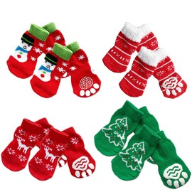 HANABASS 4 Pairs Christmas Dog Socks Non Slip Dog Socks Dog Paw Protector for Small Medium Large Senior Dogs (Size M)
