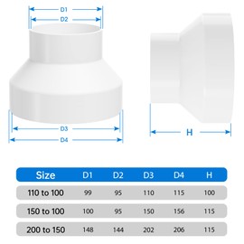 Hon&Guan Ducting Reducer 150mm to 100mm, PVC 6 to 4 inch Ducting Joint to Connect Round Duct Pipe or Extractor Fans Reducer