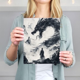 DREAM BIG PRINTABLES Japanese Samurai and Dragon - 8x10 (Unframed) | Captivating Traditional Japanese Dragon | Wall Dcor for Home and Office | Ideal Wall Art for Cultural Art Enthusiasts