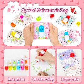 Valentines Day Gifts for Kids Classroom, 24 Pack Valentines Day Set with Capsule Ballpoint Pens, Cards, Valentine Treat Bags for Kids Valentines Day Classroom Gift Exchange, Valentine Party Favors