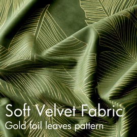 MIULEE Luxury Velvet Curtains 96 Inches Long 2 Panels, Leaf Patterned Gold Foil Printed Curtains for Bedroom Living Room Soft Room Darkening Thermal Insulated Grommet Window Drapes, Olive Green