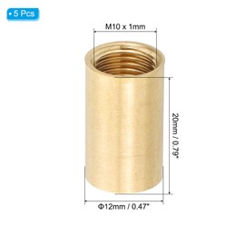 PATIKIL Lamp Pipe Brass Coupling Nut, 5 Pcs 20mm Long M10 Fine Round Thread Sleeve Lamp Pipe Adaptor Rod Connector Hardware for Light Fixture Assembly or Repair, 12mm OD.