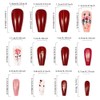 Medium Press On Nails Square Valentines Fake Nails Pink Red Valentines Nails Press Ons Artificial False Nails With Rose Heart Designs Heart Acrylic Nails Glossy Stick On Nails For Women