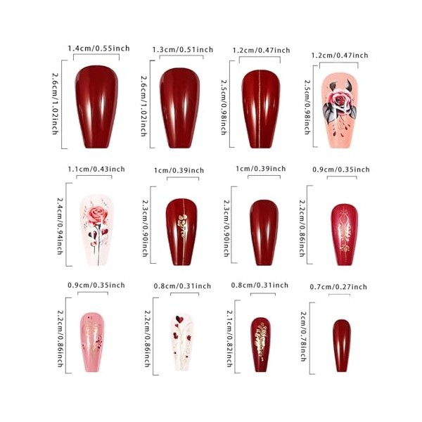 Medium Press On Nails Square Valentines Fake Nails Pink Red