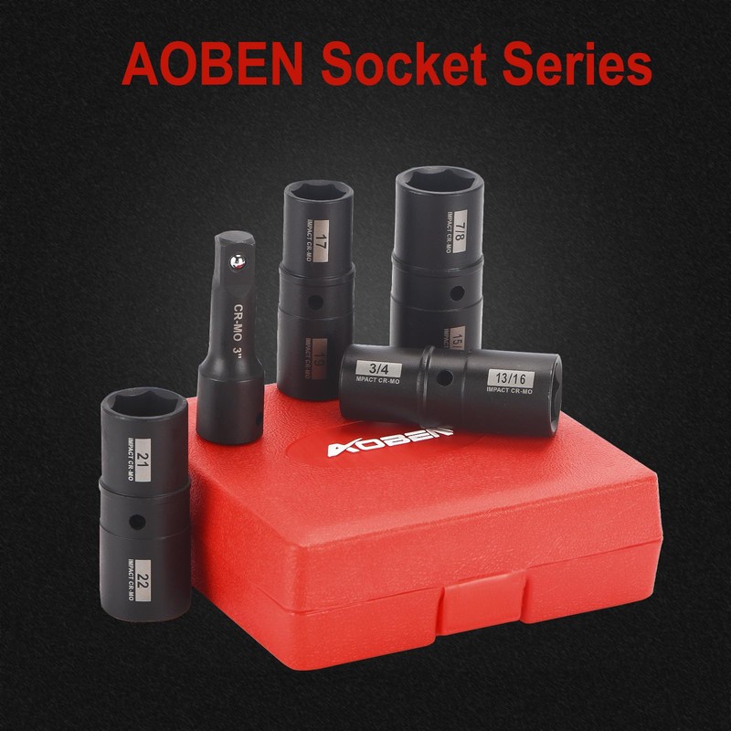 AOBEN 5 PCS 1/2" Drive Impact Socket Set, Flip Socket