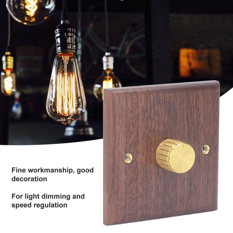 Dimmer Switch with Brass Knob Black Walnut Wood Rotary Dimming