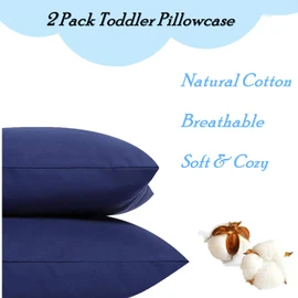 Toddler Cot Bed Pillow Cases, Baby Pillowcase Plain Cotton Soft Pillows Cover Set, Girl Vegan Beeding 2 Pack Navy Pillowcases 40x60 cm for Kids Travel, Nursery Beds, Camping
