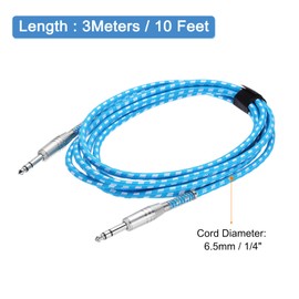 sourcing map Guitar Instrument Cable, 10 Feet 1/4 Inch to 1/4 Inch Straight to Straight Angle Electric Guitar Jack Cable Wire for Guitar Bass, White Blue