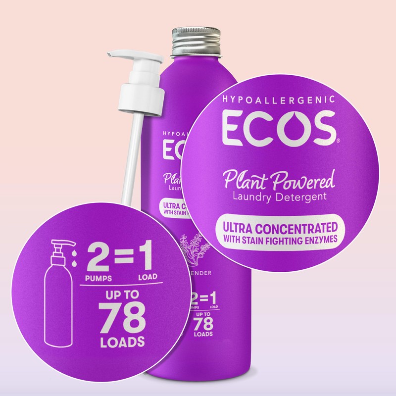ECOS Ultra Concentrated Liquid Laundry Detergent, Sustainable Aluminum Bottle, Up