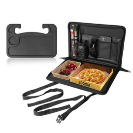 BIZOCO Car Front Seat Organizer with Steering Wheel Eating Tray for Pizza, Phone, Laptop, Watch, Universal Portable Passenger Seat Organizer with Adjustable Straps and Cup Holder