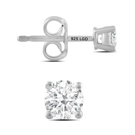 Jewelili 0.20 CTW Lab Grown Diamond Stud Earrings for Women| Round Cut | Platinum Gold Plated Sterling Silver | Classic 4-Prong Setting with Push Back | G-H Color, SI Clarity | Gift for Her
