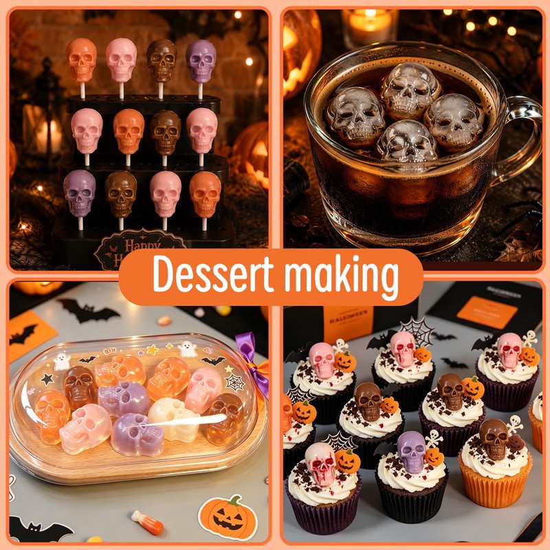 VvLons Skull Chocolate Molds, Set of 4 Halloween Skull Head