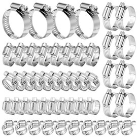 50-Piece 304 Stainless Steel Worm Gear Hose Clamp Assortment 1/4" to 1-1/2" (6–38mm) | Adjustable Pipe Clamps for Plumbing, Automotive, Marine & HVAC | DIY, Home & Garden Use