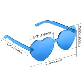 Maxdot 2 Pieces Heart Shape Rimless Sunglasses Transparent Candy Color Frameless Glasses Love Eyewear (Blue, Pink)