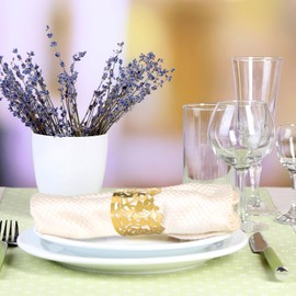 Lewtemi 150 Pcs Rose Flower Paper Napkin Rings Gold Disposable Paper Napkin Holder Laser Cut Hollow Napkin Bands Leaf Vine Serviette Rings for Christmas Wedding Party Dinner Events Table Decoration