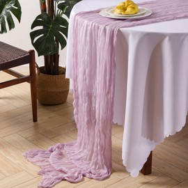 10Ft Lilac Snow Gauze Table Runner, Sheer Cheesecloth Table Runner Bulk for Holiday Party Bridal Shower Romantic Boho Table Decor | 35" W x 118" L