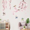 decalmile Cherry Blossom Branch Wall Stickers Pink Flower Birds Wall