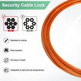 M METERXITY 2-Pack Security Cable Lock, 4.92FT PVC Coated Steel Luggage Lock Wire Rope with Double Loop for Outdoor Travel/Gate/Bike, Cut-Resistant Braided Steel Cable [Orange]