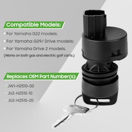 10L0L Golf Cart Ignition Key Switch for Yamaha G29, 2 Position On/Off Replacement Ignition Switch with 2 Standard Keys for Gas 2007 G29 OEM# JW1-H2510-00