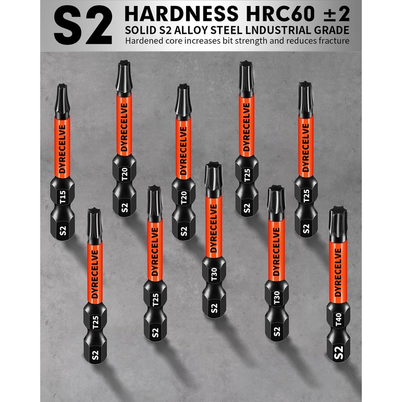 DYRECELVE Impact Torx Bit Set T15 T20 T25 T30 T40,