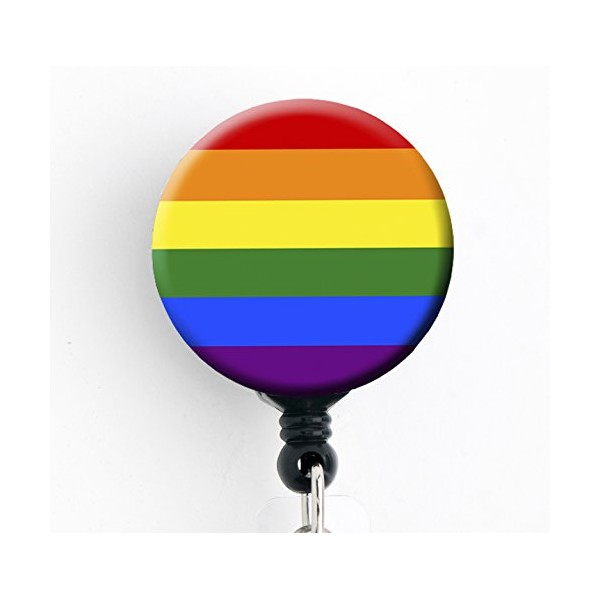 LGBT Pride Rainbow Flag - Retractable Badge Reel with Swivel Clip and Extra-Long 34 inch Cord - Badge Holder
