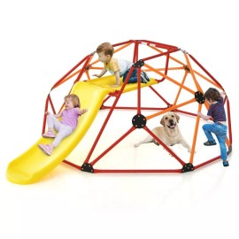 Costway 8 Ft Outdoor Kids Large Climbing Dome Playset & Slide w/ Fabric Platform Age 3-8