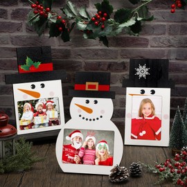 Sintuff 3 Pcs Christmas Picture Frame Christmas Photo Frame 4 x 6 Inch with Bow Decorative Wooden Frame Ornaments Gift for Christmas Home Table Tabletop Display Party Decorations (Snowman)