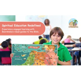 Bible Story Map Poster (Laminated) – 18" x 24" Educational & Kid-Friendly Christian Learning Tool for Classrooms, Homeschool, and Sunday School Embark on a Journey Through Biblical History
