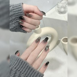 Nail Tip, False Nail, Nail Press, Stylish, Black, Long Short, Easy Off Nail, Beads, Mine-based, Korea, Mass Produced, Cosplay Nail, Nail Art, Cute, Women's, Spring, Summer Nails, 24 Pieces, Stylish,